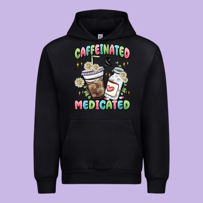 Caffeinated And Medicated Urban Hoodie Designed By Maliassmallbusiness