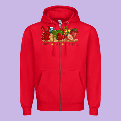 Peace Love Strawberry With Summer Zipper Hoodie Designed By Texasbilliewilder