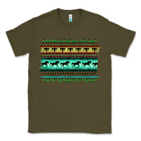 Army Green turquoise aztec bullskull and horse Classic Tee - BarkalooDesign