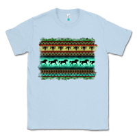 Dusty Blue turquoise aztec bullskull and horse Classic Tee - BarkalooDesign