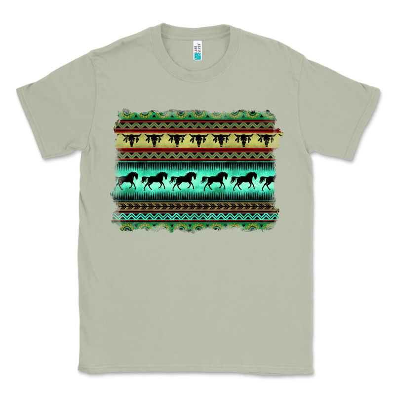 Turquoise Aztec Bullskull And Horse Classic Tee by BarkalooDesign | Teevron