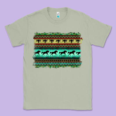 Turquoise Aztec Bullskull And Horse Classic Tee Designed By Barkaloodesign