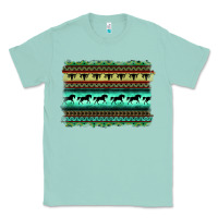Seafoam turquoise aztec bullskull and horse Classic Tee - BarkalooDesign