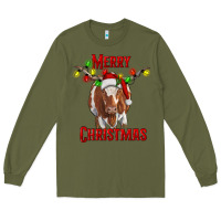 Army Green Merry Christmas Longhorn Cow Long Sleeve Tee - RanaPortraitStore