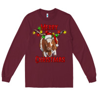 Burgundy Merry Christmas Longhorn Cow Long Sleeve Tee - RanaPortraitStore