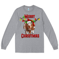 Heather Grey Merry Christmas Longhorn Cow Long Sleeve Tee - RanaPortraitStore