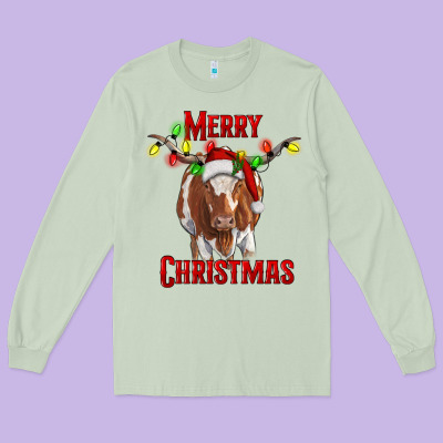 Long Sleeve Tee Merry Christmas Longhorn Cow
