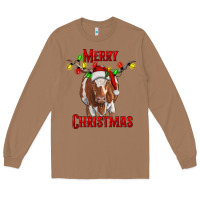 Toasted Coconut Merry Christmas Longhorn Cow Long Sleeve Tee - RanaPortraitStore