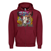 Burgundy do not harm take no bull cow skull Zipper Hoodie - Zillion Design Studio