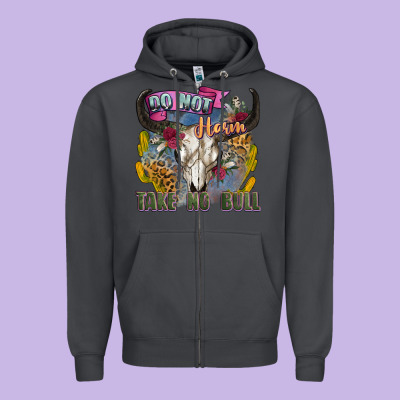Do Not Harm Take No Bull Cow Skull Zipper Hoodie Designed By Zillion Design Studio