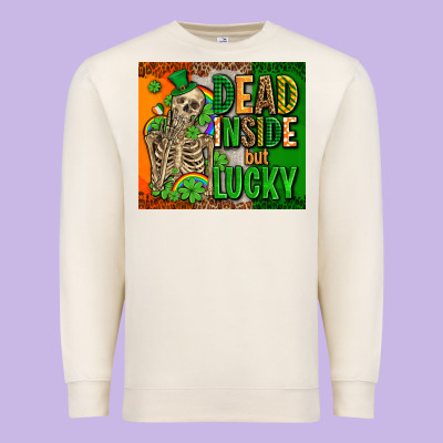 Irish Flag With Shamrocks  Dead Inside But Lucky Premium Sweatshirt Designed By Adodesignshop
