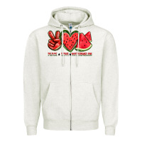 Oatmeal Heather peace love watermelon Zipper Hoodie - texasbilliewilder