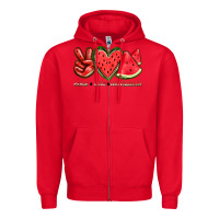 Red peace love watermelon Zipper Hoodie - texasbilliewilder