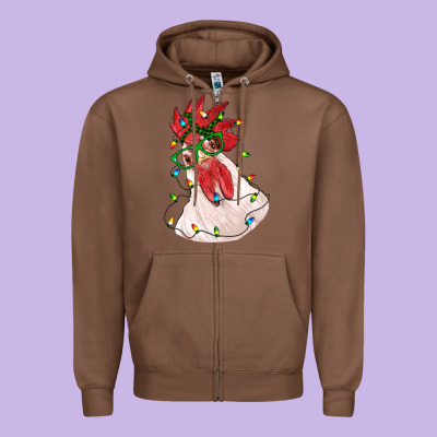 Christmas Rooster With Lights Zipper Hoodie Designed By Ranaportraitstore