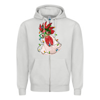 Dove Grey christmas rooster with lights Zipper Hoodie - RanaPortraitStore