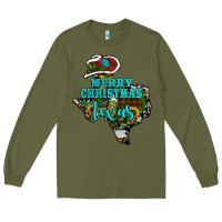 Army Green Merry Christmas Texas Map Long Sleeve Tee - RanaPortraitStore