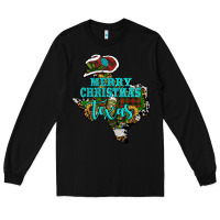 Black Merry Christmas Texas Map Long Sleeve Tee - RanaPortraitStore