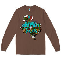 Chestnut Merry Christmas Texas Map Long Sleeve Tee - RanaPortraitStore