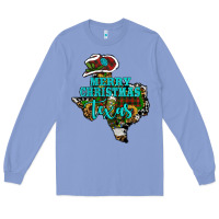 Colony Blue Merry Christmas Texas Map Long Sleeve Tee - RanaPortraitStore