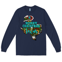 Navy Merry Christmas Texas Map Long Sleeve Tee - RanaPortraitStore