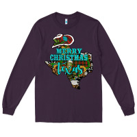 Plum Merry Christmas Texas Map Long Sleeve Tee - RanaPortraitStore