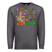 Charcoal Heather mardi gras dead inside but lucky  with skeleton Premium Sweatshirt - AdoDesignShop