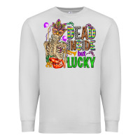 Dove Grey mardi gras dead inside but lucky  with skeleton Premium Sweatshirt - AdoDesignShop