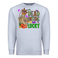 Heather Grey mardi gras dead inside but lucky  with skeleton Premium Sweatshirt - AdoDesignShop