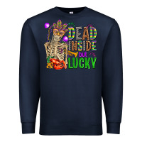 Navy mardi gras dead inside but lucky  with skeleton Premium Sweatshirt - AdoDesignShop