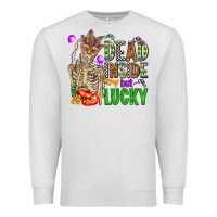 Oatmeal Heather mardi gras dead inside but lucky  with skeleton Premium Sweatshirt - AdoDesignShop