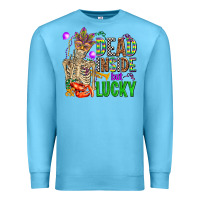 Ocean Blue mardi gras dead inside but lucky  with skeleton Premium Sweatshirt - AdoDesignShop