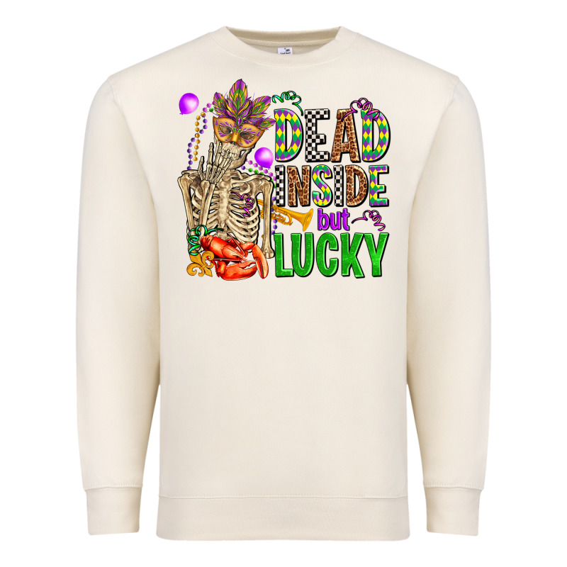 Mardi Gras Dead Inside But Lucky  With Skeleton Premium Sweatshirt by AdoDesignShop | Teevron