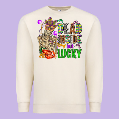 Mardi Gras Dead Inside But Lucky  With Skeleton Premium Sweatshirt Designed By Adodesignshop