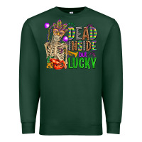 Sports Green mardi gras dead inside but lucky  with skeleton Premium Sweatshirt - AdoDesignShop