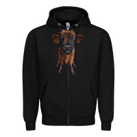 Black highland cow calf Zipper Hoodie - RanaPortraitStore