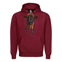Burgundy highland cow calf Zipper Hoodie - RanaPortraitStore