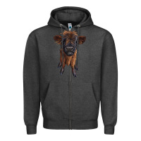 Charcoal Heather highland cow calf Zipper Hoodie - RanaPortraitStore