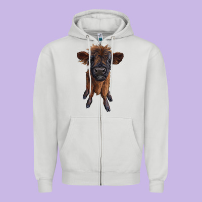 Highland Cow Calf Zipper Hoodie Designed By Ranaportraitstore