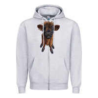 Heather Grey highland cow calf Zipper Hoodie - RanaPortraitStore