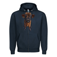 Navy highland cow calf Zipper Hoodie - RanaPortraitStore