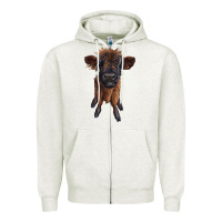 Oatmeal Heather highland cow calf Zipper Hoodie - RanaPortraitStore