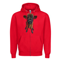 Red highland cow calf Zipper Hoodie - RanaPortraitStore