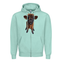 Seafoam highland cow calf Zipper Hoodie - RanaPortraitStore