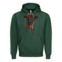 Sports Green highland cow calf Zipper Hoodie - RanaPortraitStore