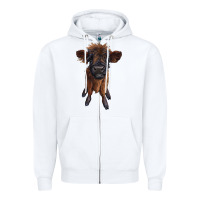 White highland cow calf Zipper Hoodie - RanaPortraitStore