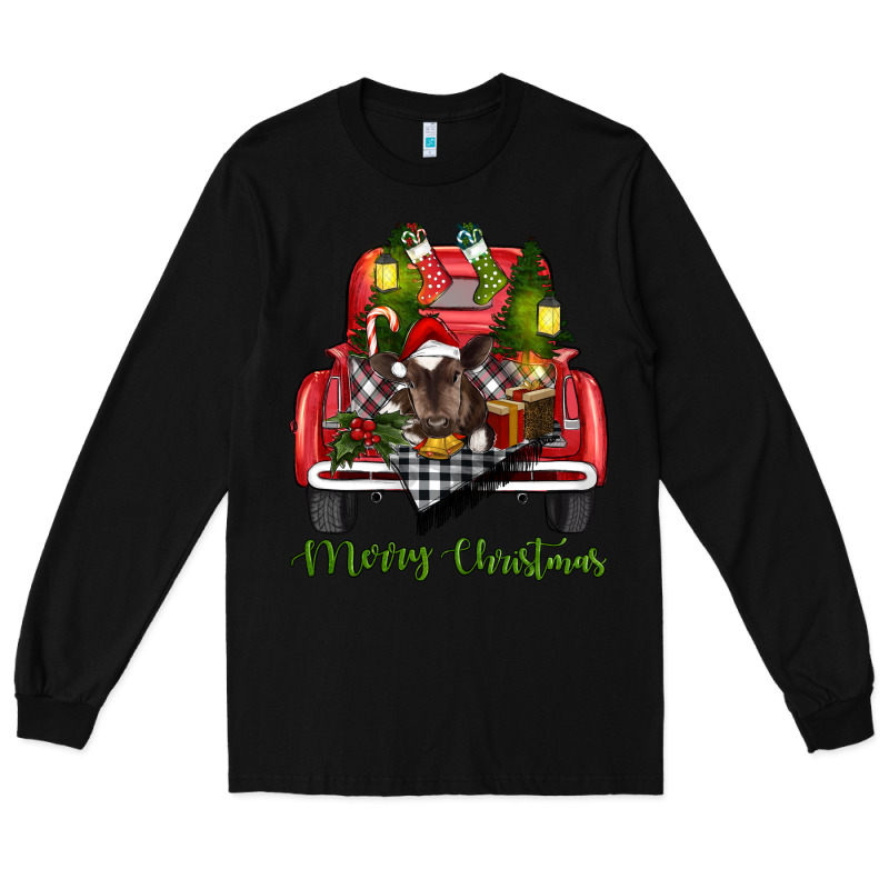 Merry Christmas Farm Truck With Baby Cow Long Sleeve Tee by RanaPortraitStore | Teevron