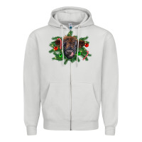 Dove Grey Christmas highland calf Zipper Hoodie - RanaPortraitStore