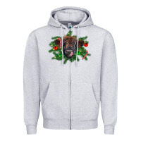 Heather Grey Christmas highland calf Zipper Hoodie - RanaPortraitStore