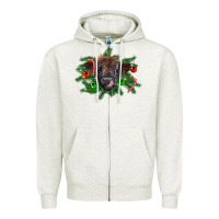 Oatmeal Heather Christmas highland calf Zipper Hoodie - RanaPortraitStore