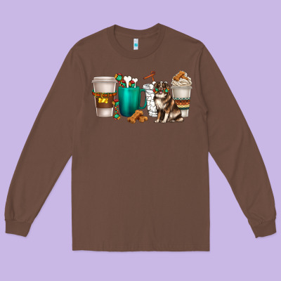 Long Sleeve Tee australian shepherd dog coffee cups